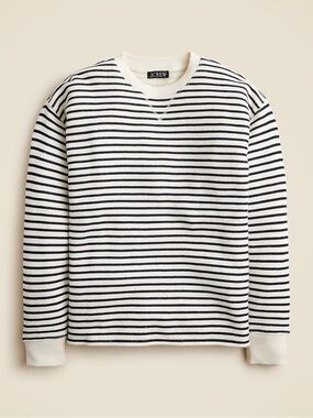 J.Crew Heritage Terry Relaxed Crewneck Sweatshirt Striped Nautical Large NWT